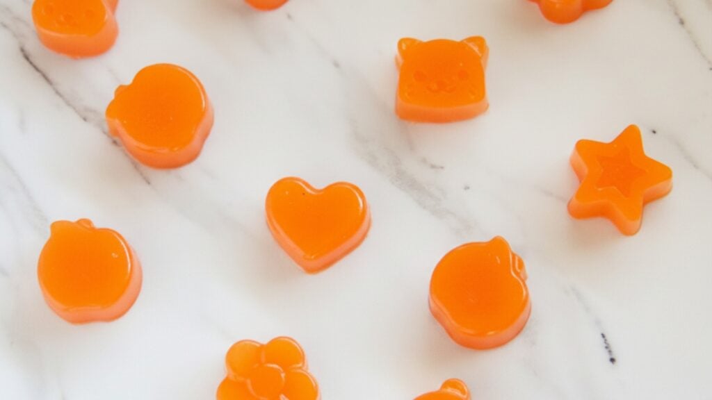 Homemade fruit gummies recipe with hidden vegetables made from carrot and orange juice