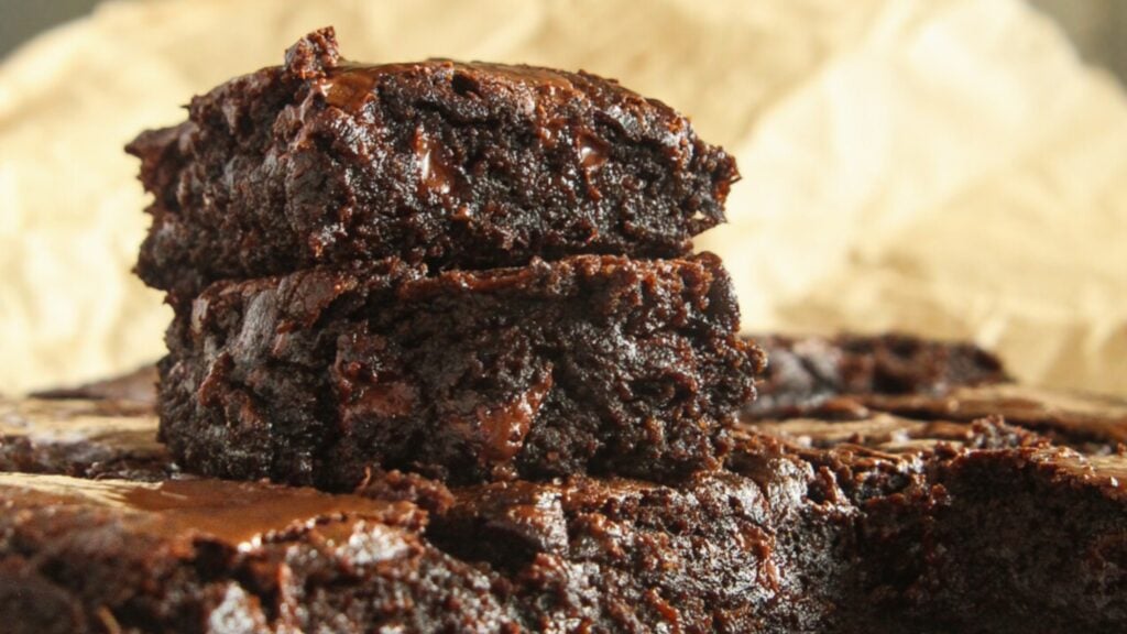 Stack of gooey nut-free sweet potato brownies