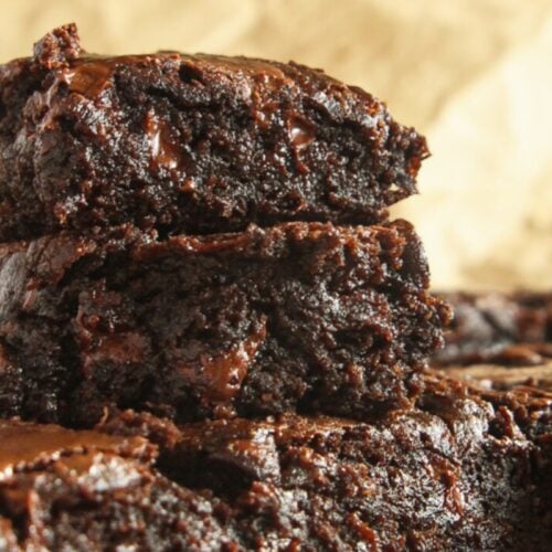 Stack of gooey nut-free sweet potato brownies