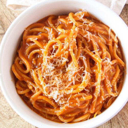 Bowl of pasta with hidden veggie pasta sauce