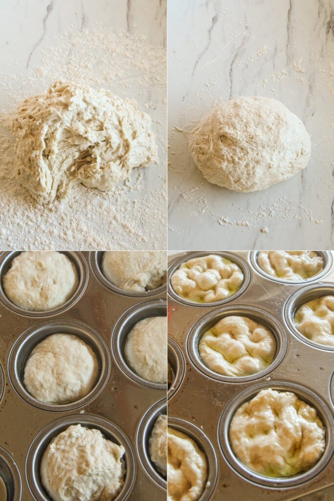 No-yeast focaccia muffin dough from shaggy dough to kneaded dough